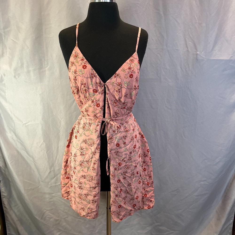 Sanctuary Faux Wrap Dress Women Medium Petite Coral Floral Print Spaghetti Strap